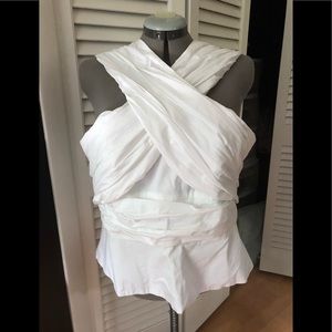 Very sexy fitted white crisscross top